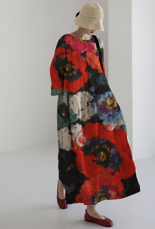 ROSALIA | Artistic Midi Dress with Maximum Comfort and Intense Floral Print for Impactful Look