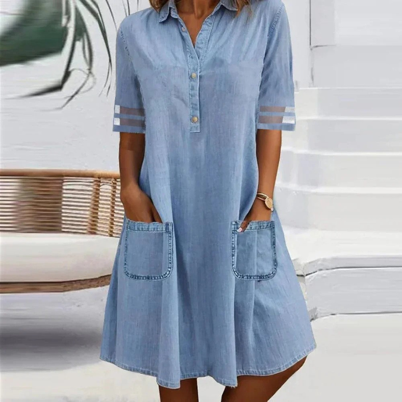 Laura™ | Denim Mini Dress with Side Pockets