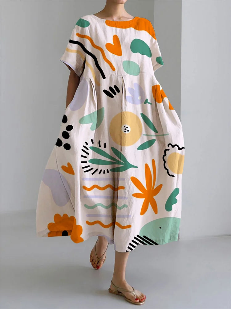 MILENA | Colorful Long Dress with Lightweight Comfort and Artistic Print for a Unique Summer Style