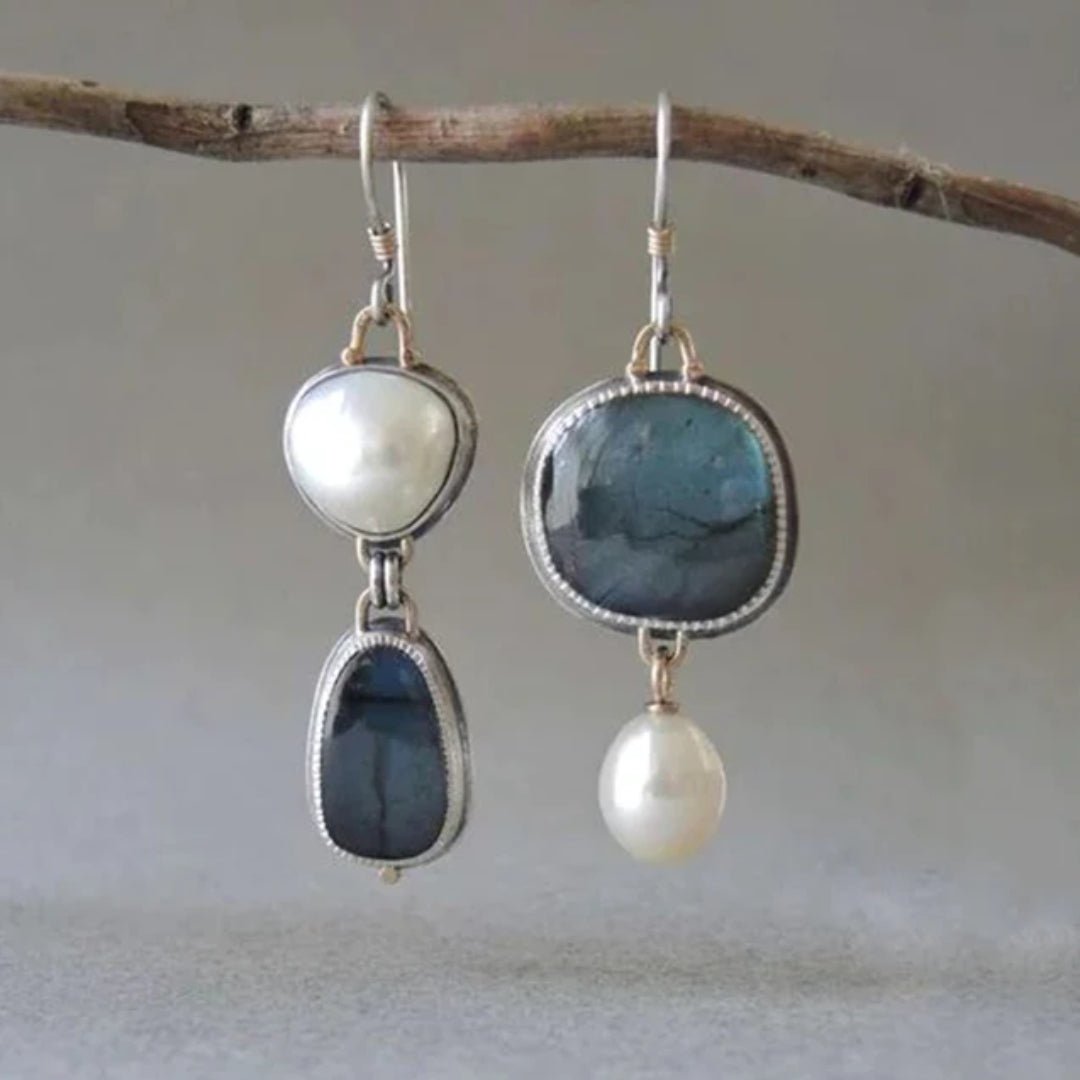 Azura™ | Vintage Blue Gem & Pearl Earrings