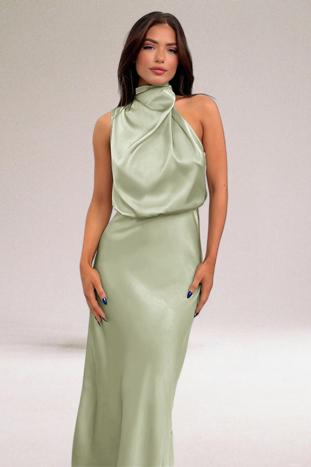 Giselle™ | Elegant Satin Halter Neck Dress