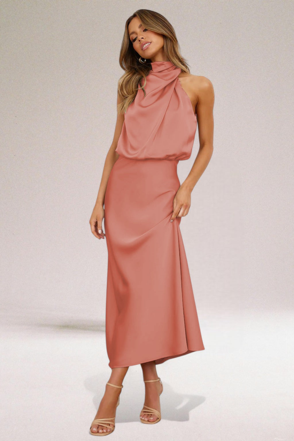 Giselle™ | Elegant Satin Halter Neck Dress