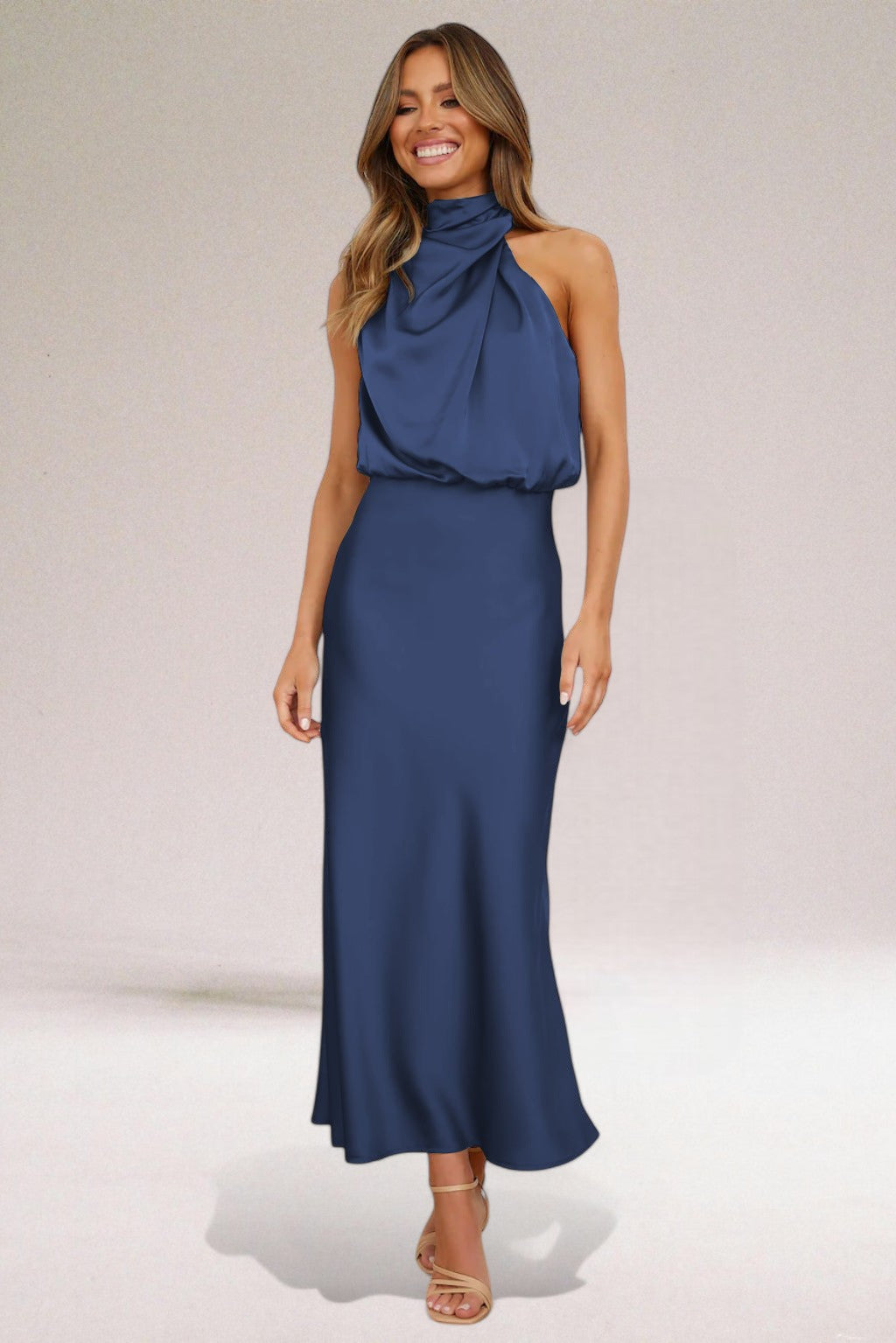 Giselle™ | Elegant Satin Halter Neck Dress