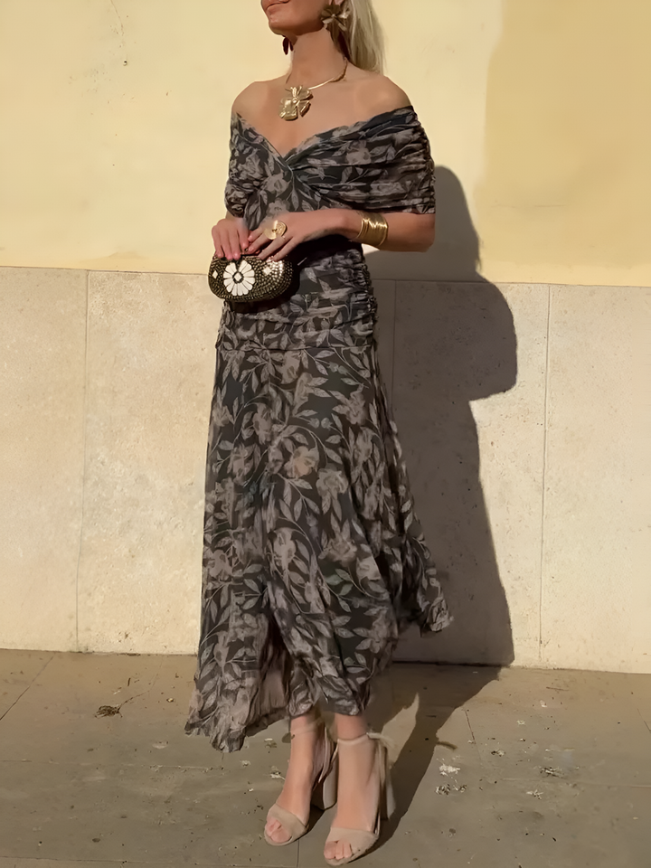 Anastasia™ | Off-Shoulder Midi Dress with Floral Print
