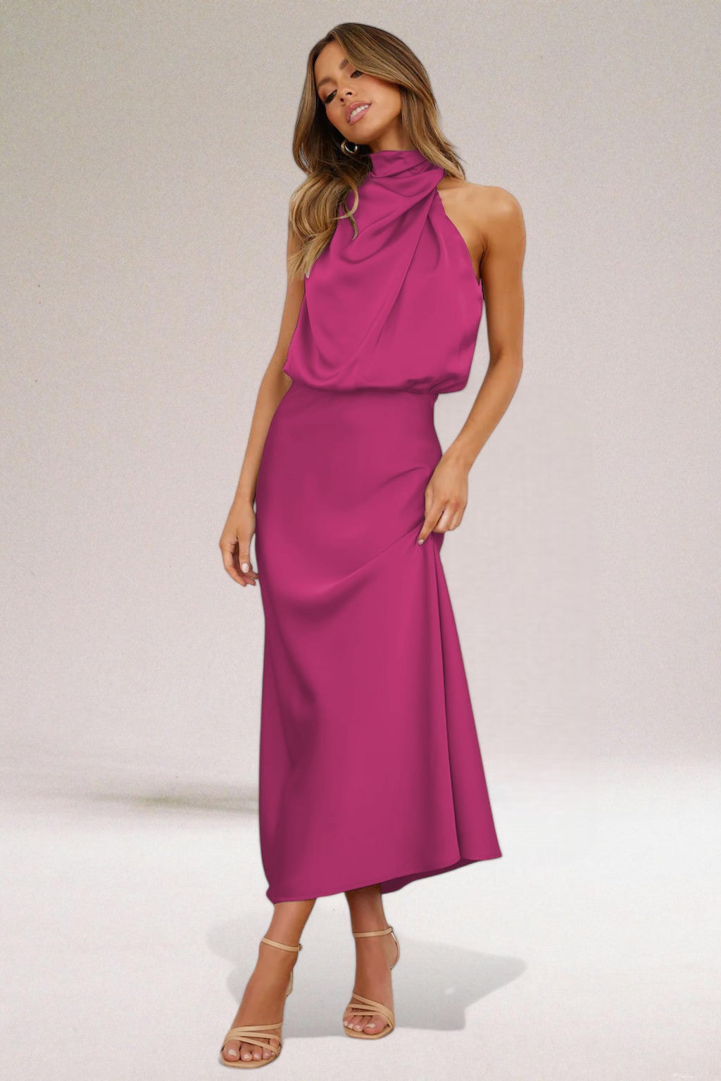 Giselle™ | Elegant Satin Halter Neck Dress