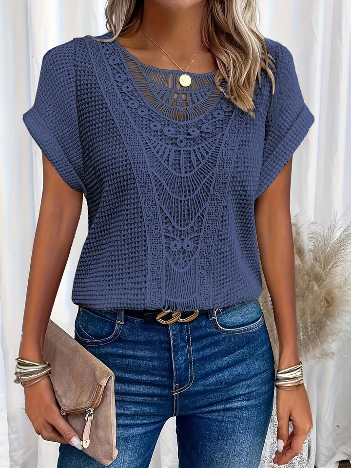 Rosa™ | Top with Round Neck and Lace Trim