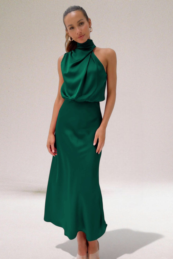 Giselle™ | Elegant Satin Halter Neck Dress