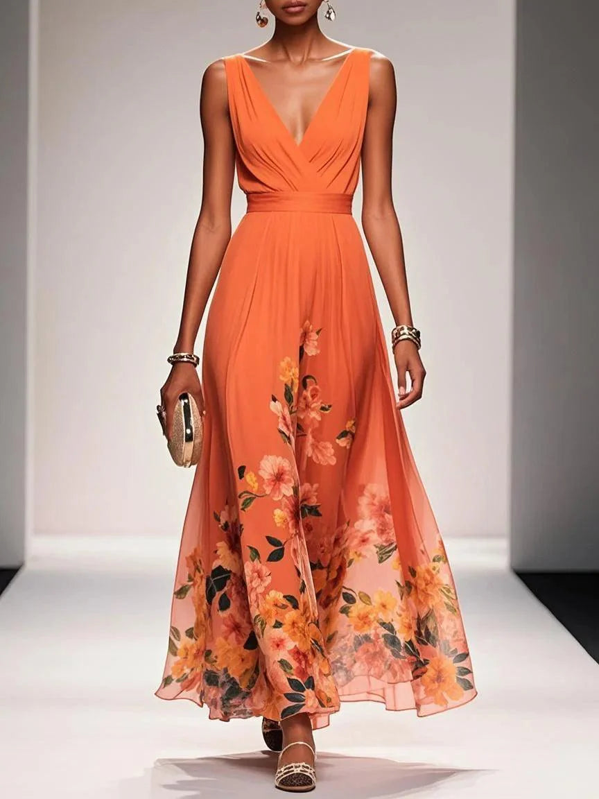 Nevaeh™ | Light Blue Floral Chiffon Maxi Dress