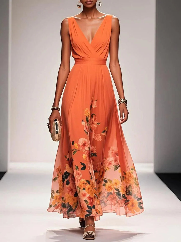 Nevaeh™ | Light Blue Floral Chiffon Maxi Dress