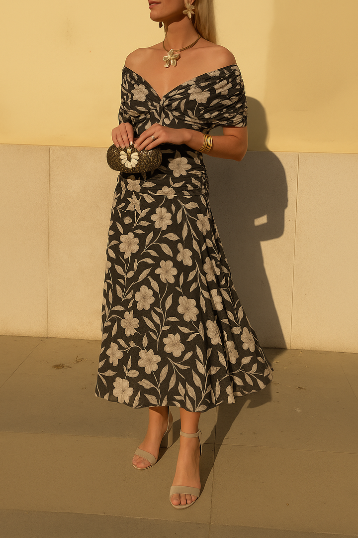 Anastasia™ | Off-Shoulder Midi Dress with Floral Print