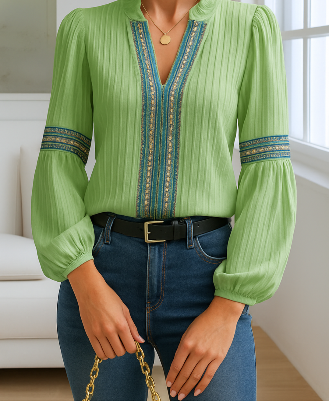 Monica™ | Vintage V-Neck Blouse