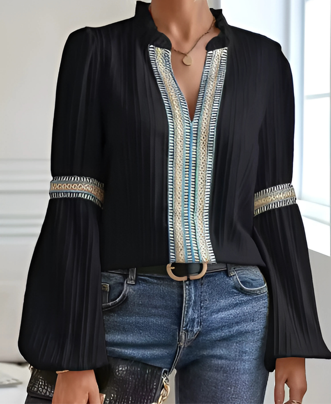 Monica™ | Vintage V-Neck Blouse