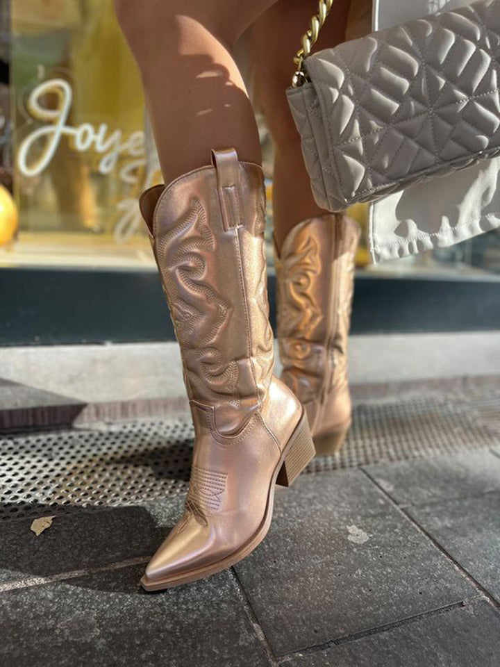 Gracie™ | Elegant Metallic Cowboy Boots