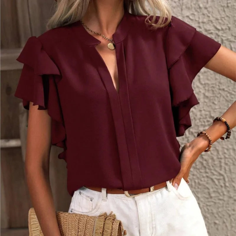 Amira™ | Chic Blouse with Elegant Ruffle Sleeves