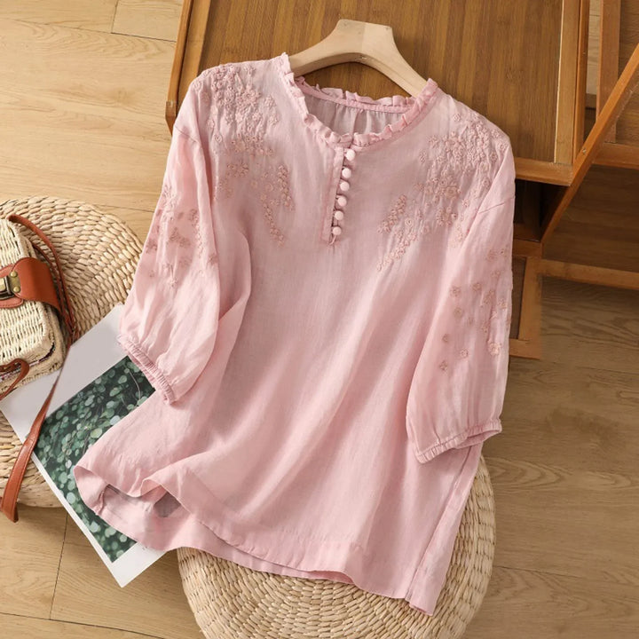 Suzanne™ | Embroidered Button-Front Blouse