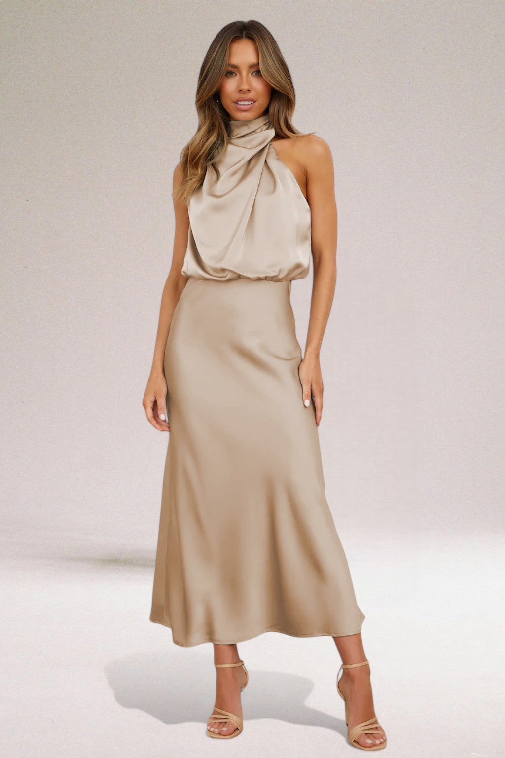 Giselle™ | Elegant Satin Halter Neck Dress