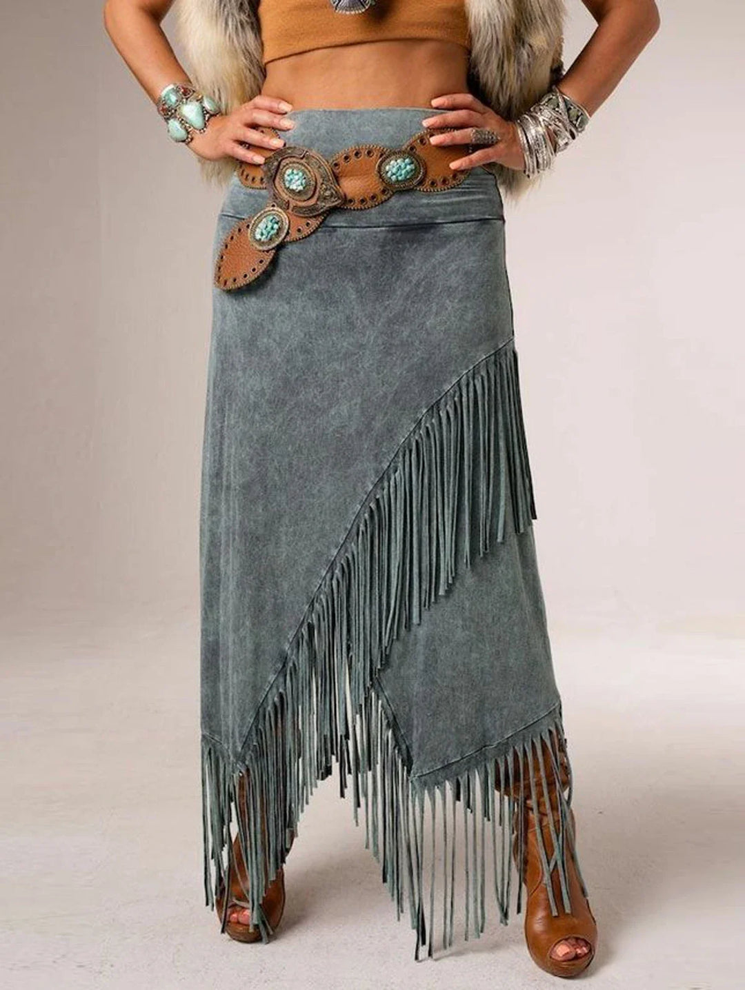 Sheeva™ | A-Line Maxi Fringe Skirt