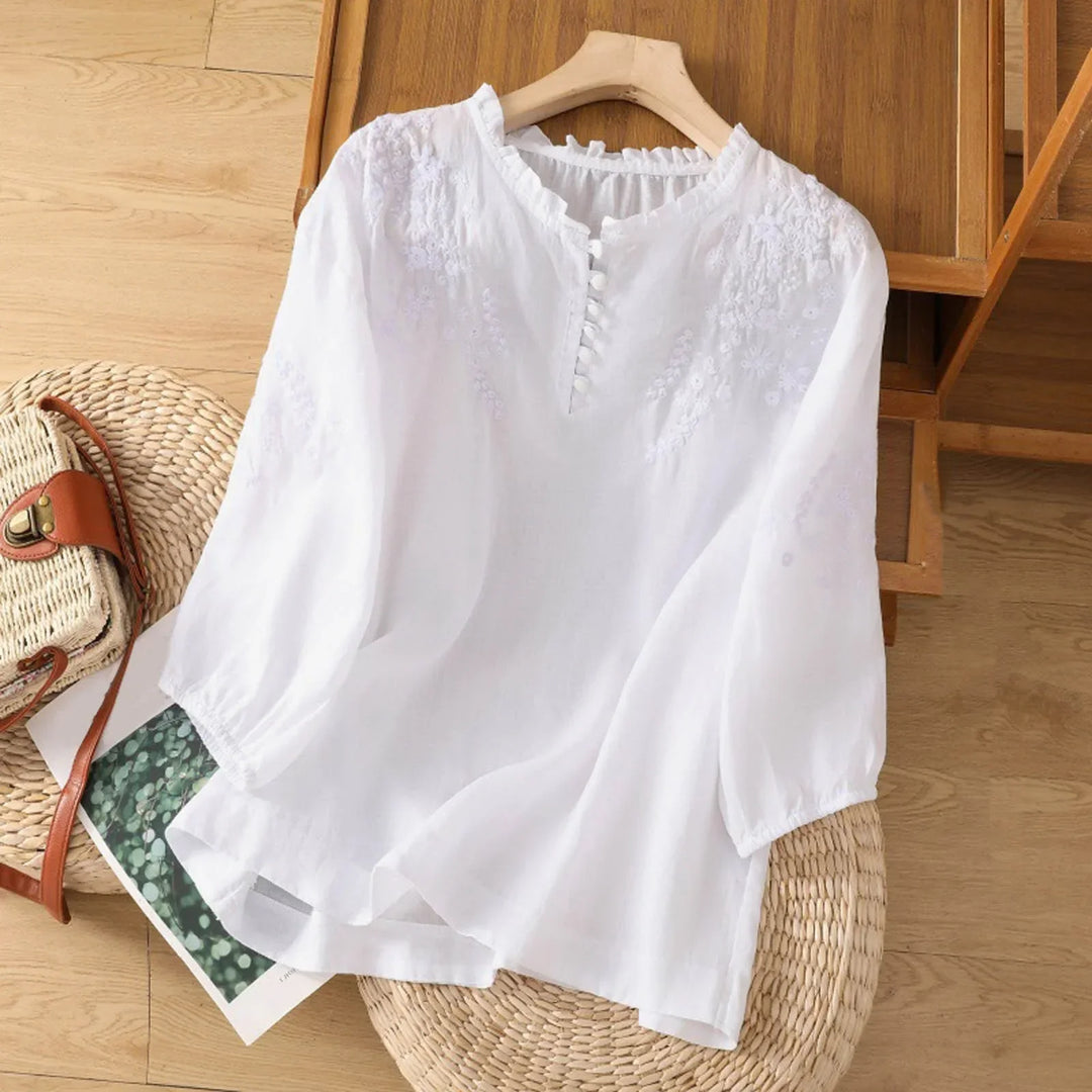 Suzanne™ | Embroidered Button-Front Blouse