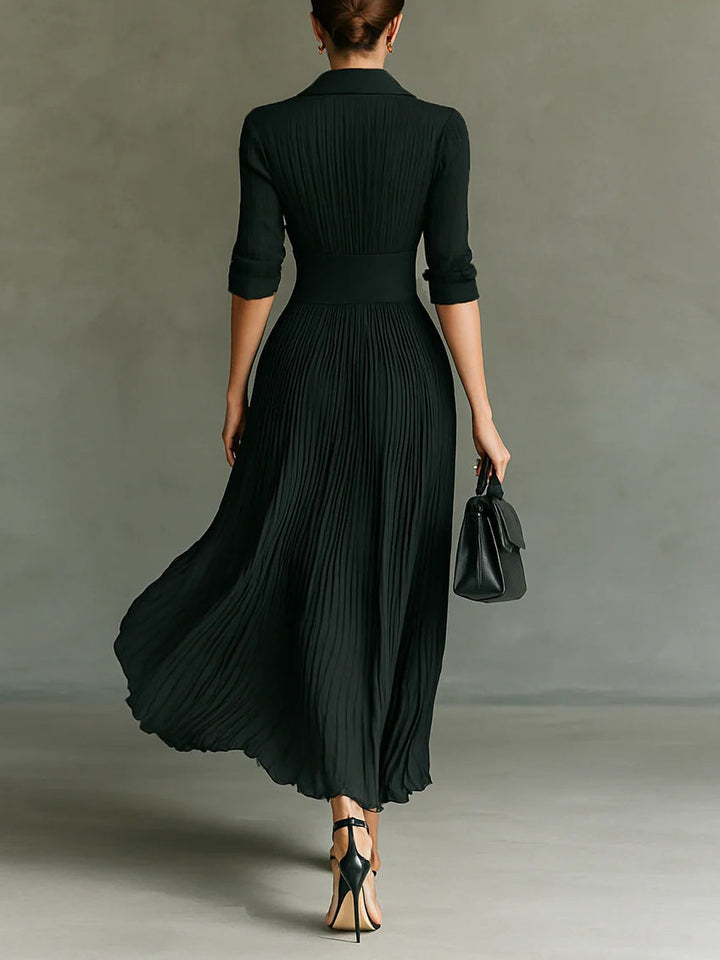 Lindsay™ | Elegant Pleated Lapel Waist Maxi Dress