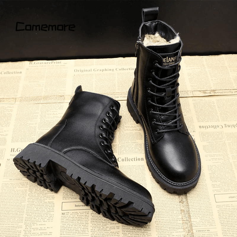 Martine™ | Black Leather Warm Boots