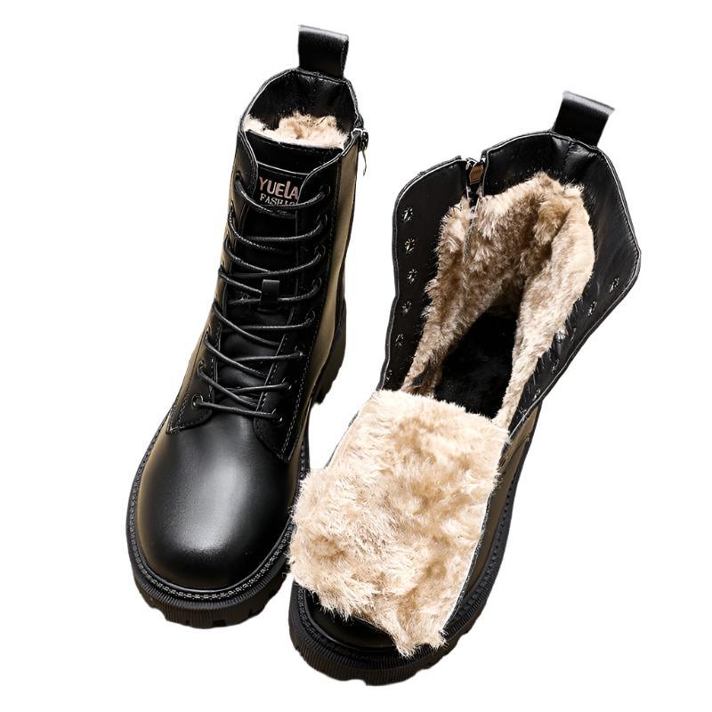 Martine™ | Black Leather Warm Boots