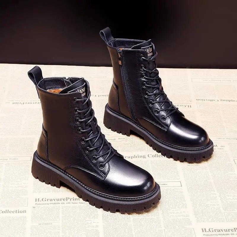 Martine™ | Black Leather Warm Boots