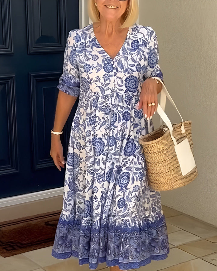 Aria™ | Elegant Floral Dress with V-Neck