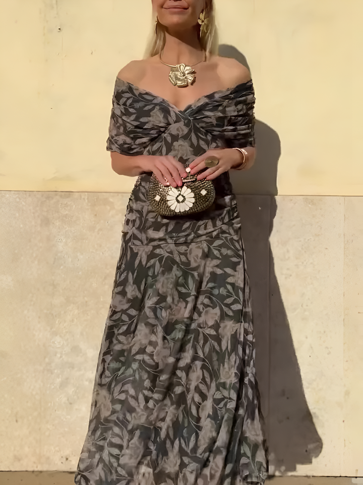 Anastasia™ | Off-Shoulder Midi Dress with Floral Print