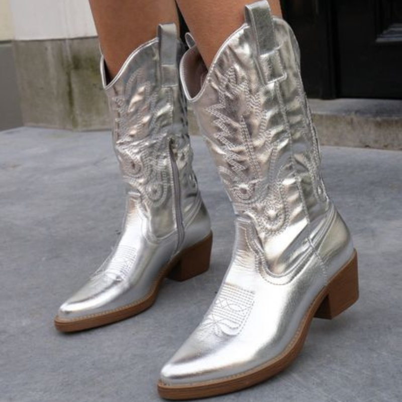 Gracie™ | Elegant Metallic Cowboy Boots