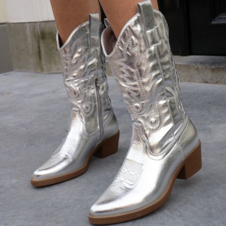 Gracie™ | Elegant Metallic Cowboy Boots