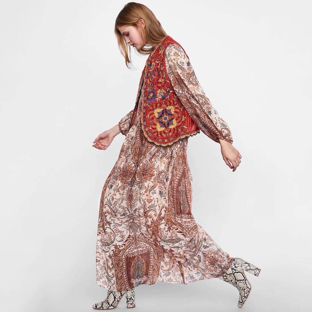 Velora™ | Embroidered Velvet Boho Waistcoat