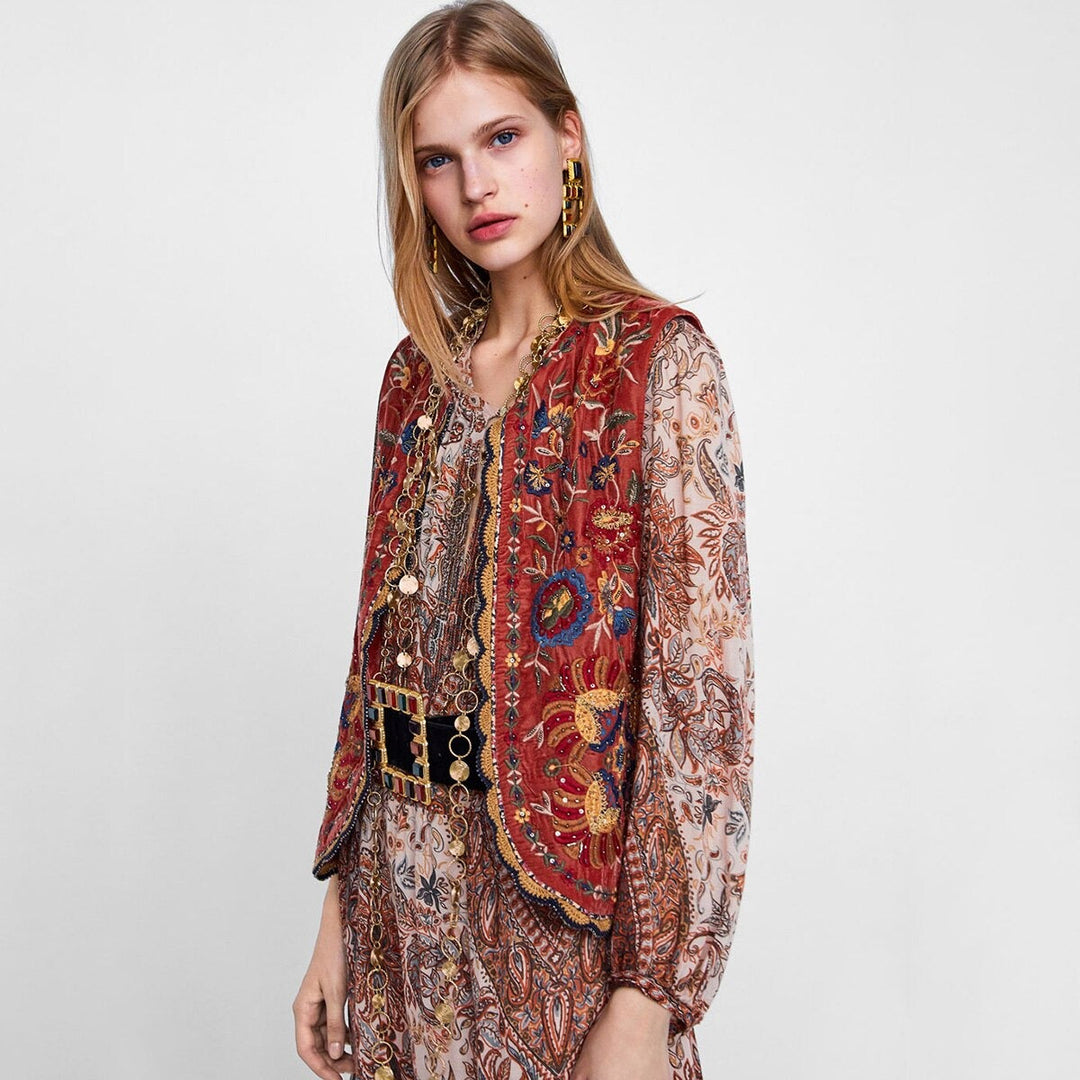 Velora™ | Embroidered Velvet Boho Waistcoat