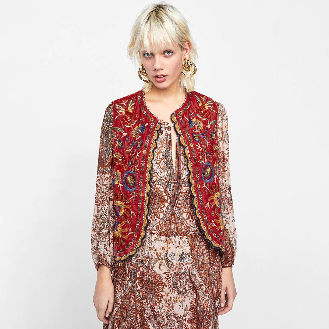 Velora™ | Embroidered Velvet Boho Waistcoat